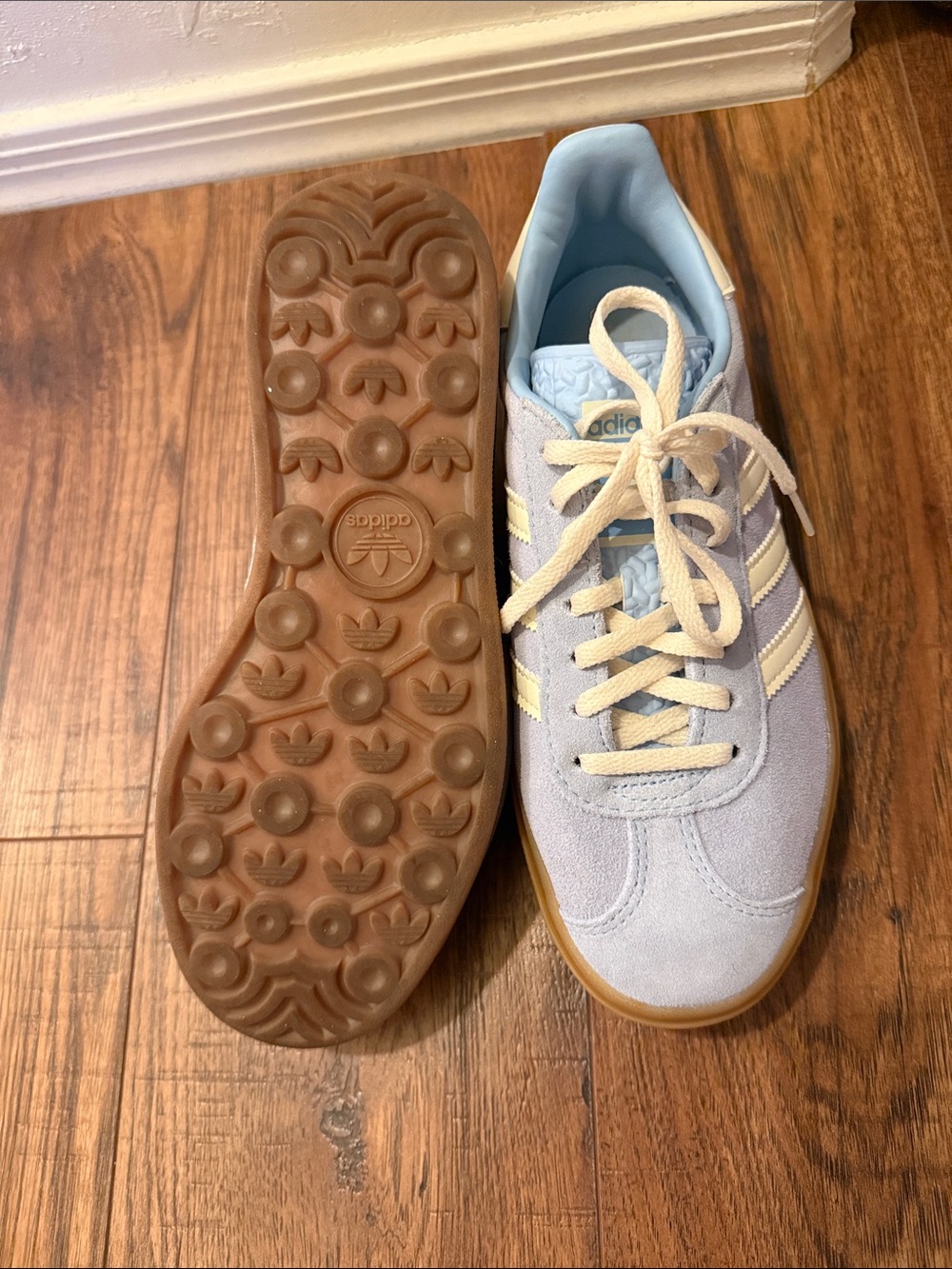 adidas Gazelle Suede Sneakers in Light Blue & Cream with Gum Sole - Picture 3 of 4